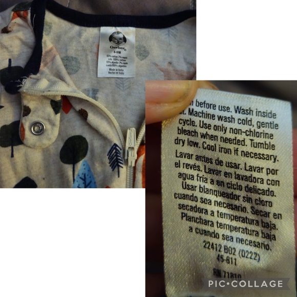 Gerber Infant 6-9M Woodland Animal Zip Up Pjs Fox Tree Stripes Footed 2p Set - Picture 5 of 10